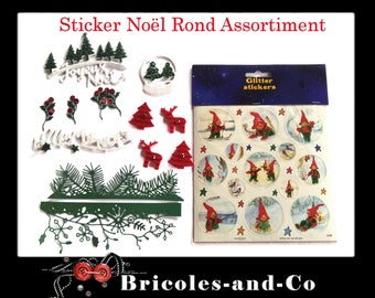Round Christmas stickers, board with 13ronds glitter and 13 cut-outs felt foam and paper. Assortment Christmas embellishments scrap.