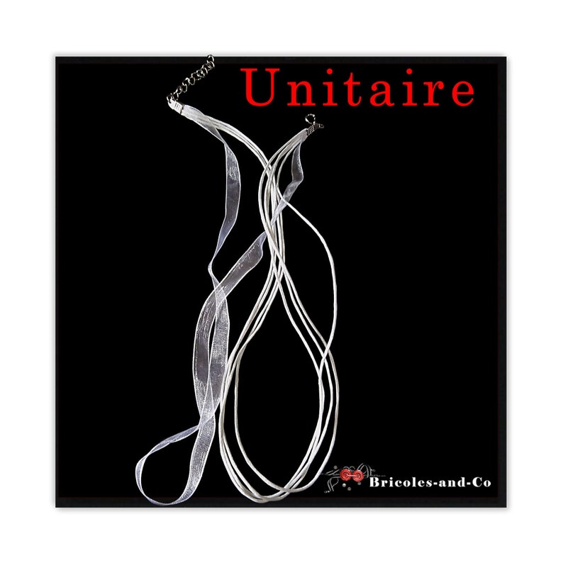 Chaine cordon organza Blanc, collier nature design , 43cm environ, bijoux avec mousqueton et chaînette. image 5