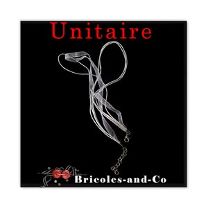 Chaine cordon organza Blanc, collier nature design , 43cm environ, bijoux avec mousqueton et chaînette. image 3