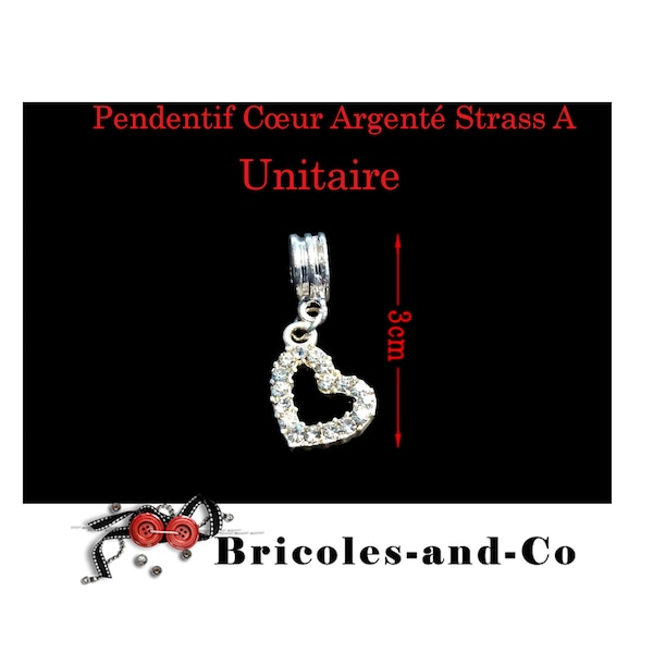 Pendentif charm  perle pandora cœur en strass argenté   Modèle A