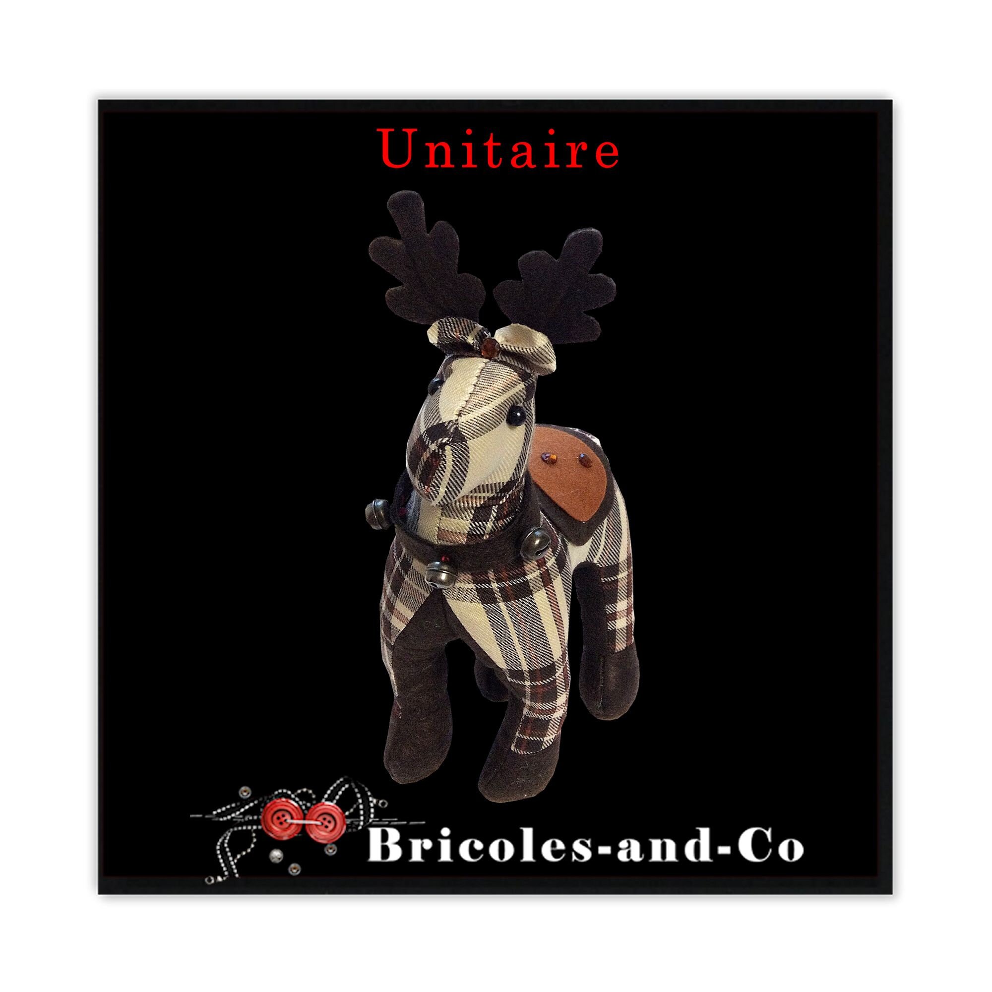 Renne Plaid, Caribou Tissus, Décoration de Noël, Ornement Cerf, en Tissus Carreaux Marron, Animal Dé