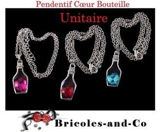 Pendentif  bouteille,  bouchon strass, avec chaine argenté.  Couleur au choix. Taille Bout : 3cmx 1,2cm . Unitaire