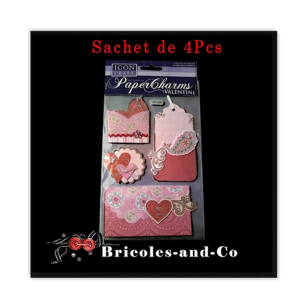 Set embellissement valentin A, décoration rose amour, enveloppe, tag, pochette rond. Pour toute vos créations St Valentin. sachet de 4Pcs.