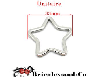 Key ring silver ring star 33mm