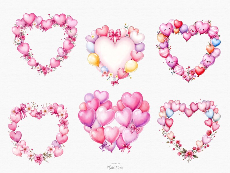 Pink Balloon Clipart, Watercolor Heart Balloons, Valentine Love ...