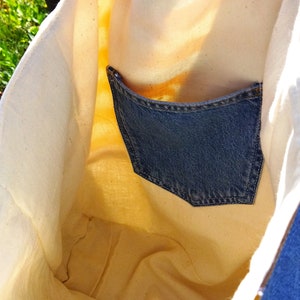 sac cabas en toile de jute et tissu , porté épaule , sac de plage image 5