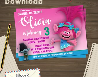 Trolls Birthday, trolls Invitation, trolls Invite, trolls Instant Download, trolls Editable PDF, trolls Editable