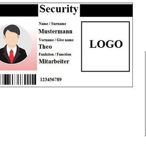 Ausweis Dienstausweis Security Sicherheitsdienst individuell beidseitig bedruckt