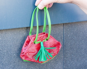 Vintage little bag Mini bag for baby-doll Antiquarian vinil bag Souvenir toy collections Gift for dolly Ancient dolly decor Red child's bag
