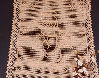 Gift little lace angel Crochet lace doily Rectangular cotton doily Knit doily with a prayer angel Easter decor the table Dark beige color