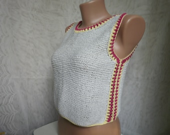 Cotton boho clothes Cotton knitted top Summer clothes Cotton crochet blouse Woman's waistcoat Clothing for rest Gray color