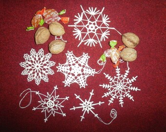 6 Crochet snowflakes Decoration on a fir-tree Crochet winter ideas Christmas gift White lacy ornaments Cotton home decor Holiday of fir-tree