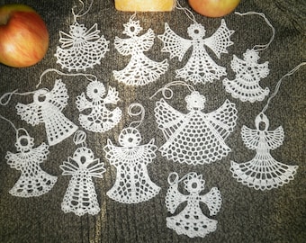 12 anges de Noël au crochet Décoration d'hiver Flocons de neige au crochet Décorations de Noël Ange blanc Décoration d'intérieur en coton Vacances sapin