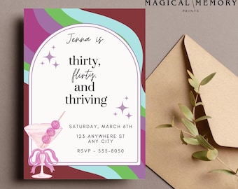 Thirty, Flirty & Thriving Birthday Invite | 30th Birthday Invite Template | Retro Birthday Invite Template | Invite Template