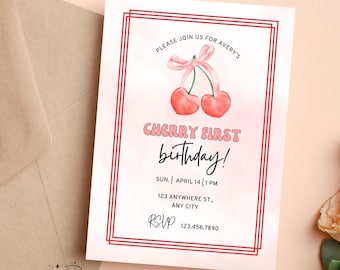 Cherry First Birthday Invite Template | First Birthday Invite Template | Cherry Invite Template