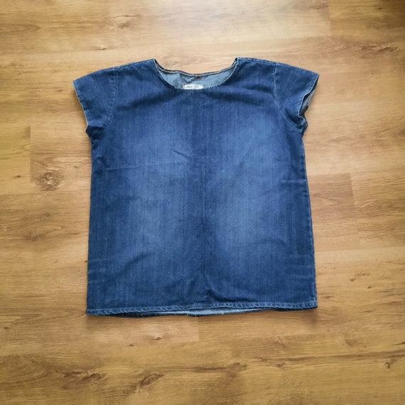 ON SALE Vintage denim blouse tunic blue denim shi… - image 1