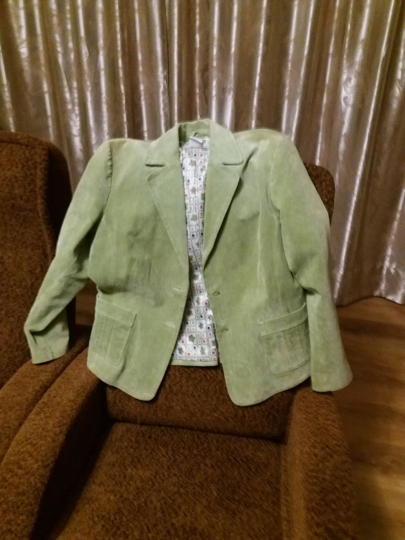 Beautiful salad green women/'s leather jacket GB 18 Size US L EU 46 Vintage leather jacket spring green women/'s chamois leather jacket