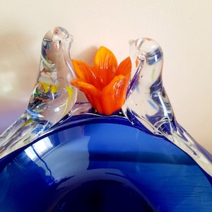 Cobalt blue glass ash tray beautiful like Murano glass vintage ashtray with birdsand flowers decoration unique ash tray beautiful home decor
