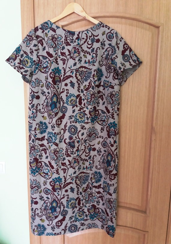 Long linen dress stright new size XL gray with flo