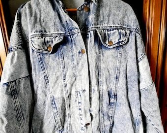 Chaqueta vaquera vintage de gran tamaño - Abrigo vaquero azul de talla grande