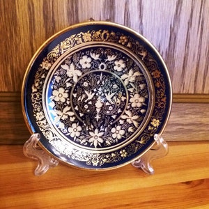 Cobalt Blue and Gold Plate Interior Banquet Scene Roman Floral Design Rare Unique Vintage  Excellent beautiful Gold Cobalt Blue