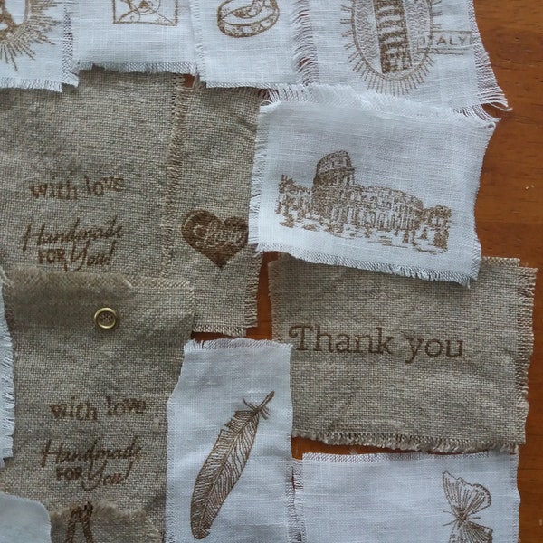 25 Antique Linen Handmade Labels Tags Fabric Embellishments Tags Decors Vintage Labels vtg Labels Tags Lot Labels Sets Pure Linen Labels
