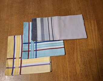 Vintage Baumwolle Taschentücher Set: Gelb, Lila, Blau Einstecktücher