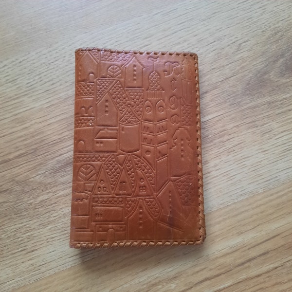 Vintage embossed wallet made of genuine leather wallet 80's old antique original wallet vtg wallet USSR soviet time purse pocket light brown