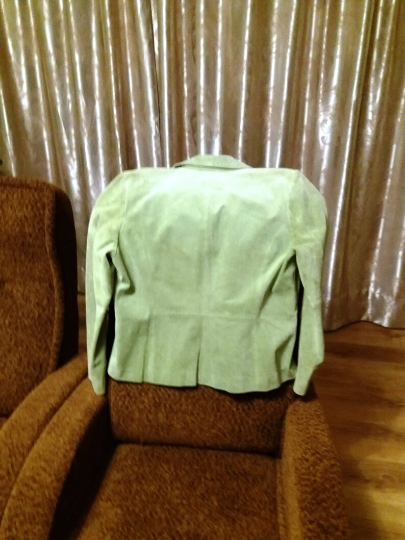 Beautiful salad green women/'s leather jacket GB 18 Size US L EU 46 Vintage leather jacket spring green women/'s chamois leather jacket