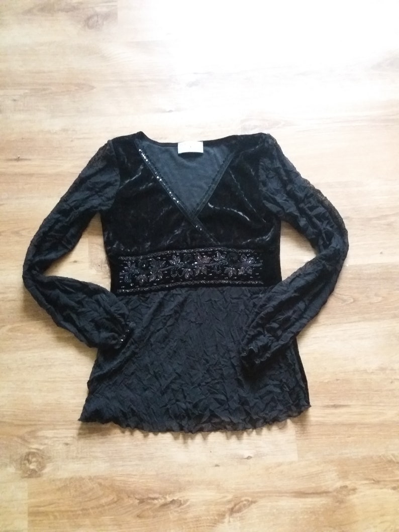 Black luxurious blouse vintage blouse vtg embroidered blouse beautiful womens blouse New York