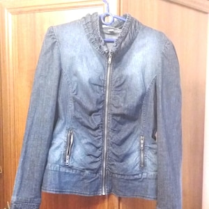 Blue denim blazer original style jacket EUR 16 US L denim blue jacket beautiful vintage denim jacket jeans vintage clothes denim coat