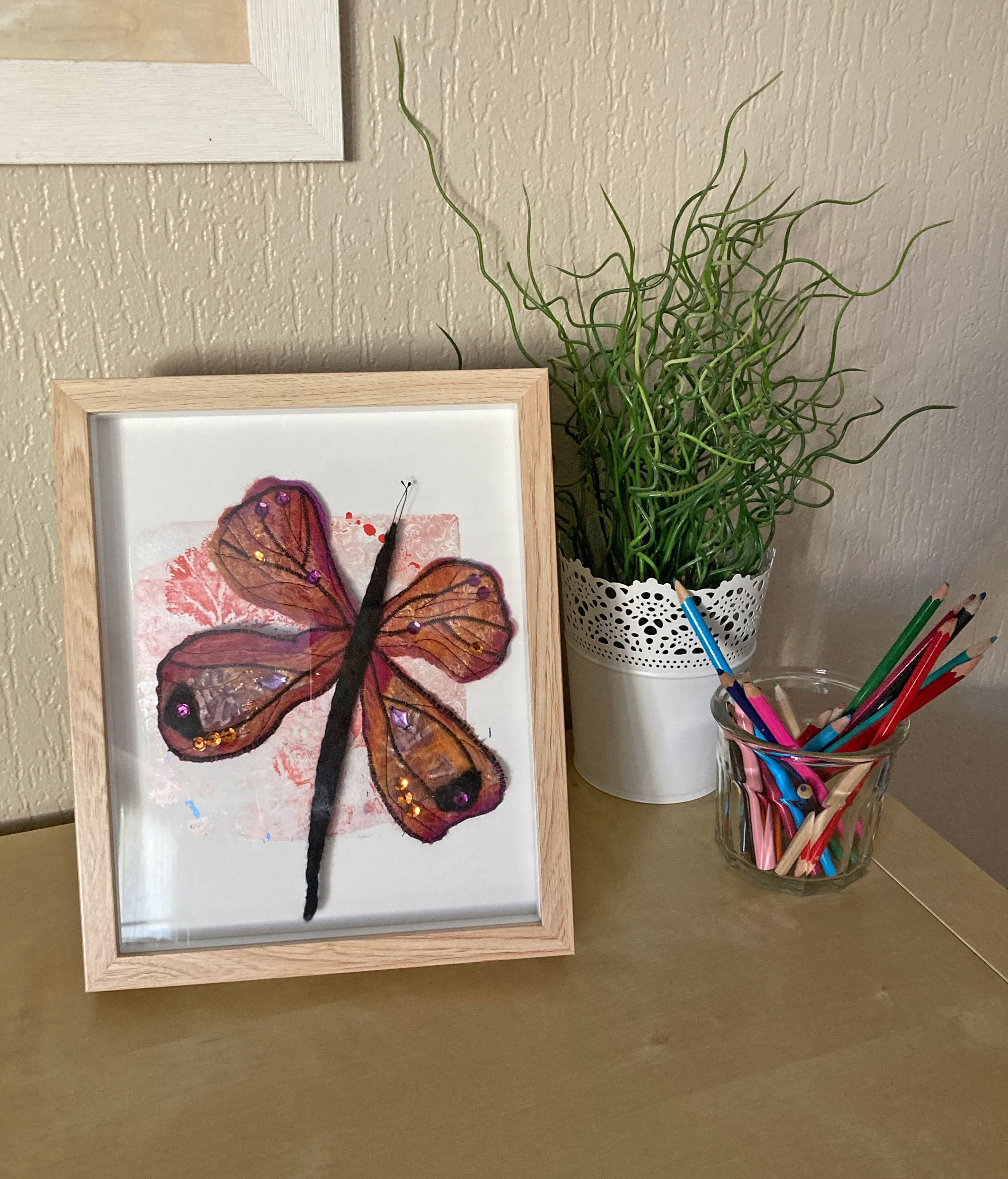 Cadre Papillon Art Textile Laine Mérinos Feutrée à La Main Par Joelesbiscottos