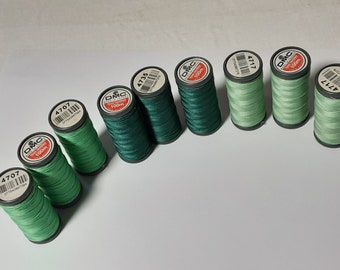 Lot de 9 bobines de fil D.M.C, gamme de vert