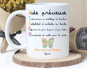 cadeau fin d'année, spécial ATSEM, mug personnalisé, blanc, céramique