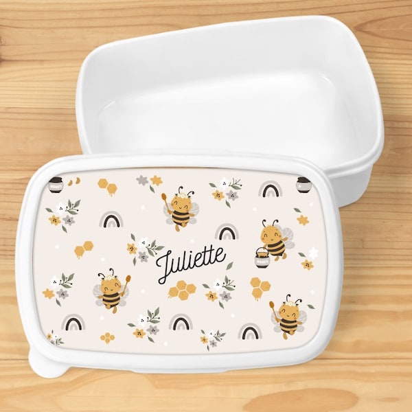 Boîte à repas, "abeilles" personnalisée, blanche