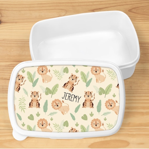 Lunch box, jungle, personalized, white