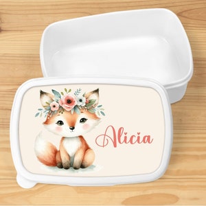 Lancheira, tema natureza, raposa, personalizada, branca
