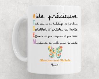 cadeau fin d'année, spécial ATSEM, mug personnalisé, blanc, céramique