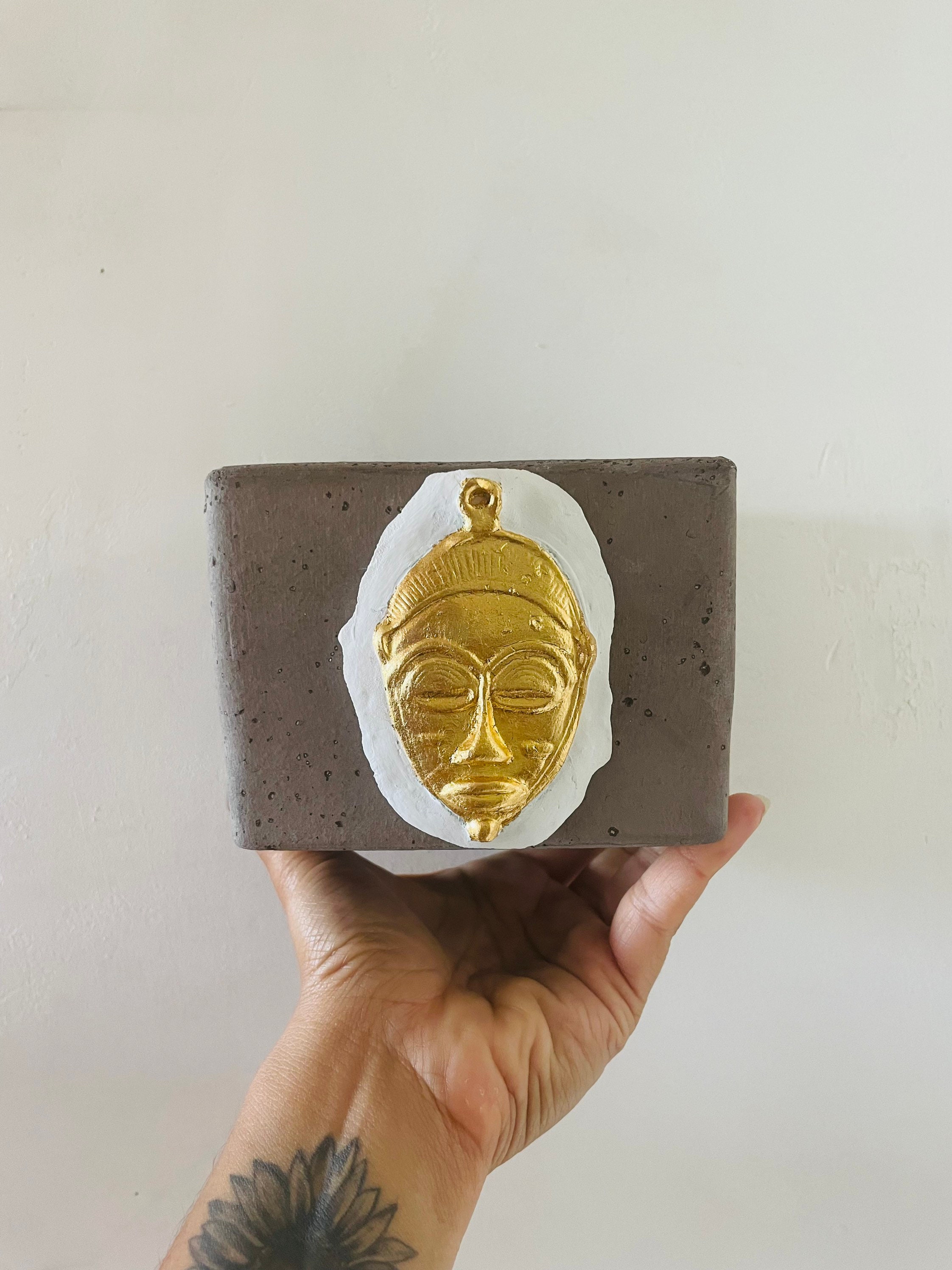 Masque Africain/Cache Pot Pot à Crayons Recup Dorure Accessoire Bureau