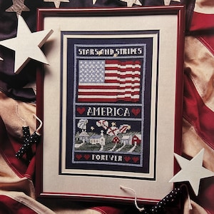 Patrón de punto de cruz patriótico vintage Estrellas y rayas Bandera estadounidense 4 de julio