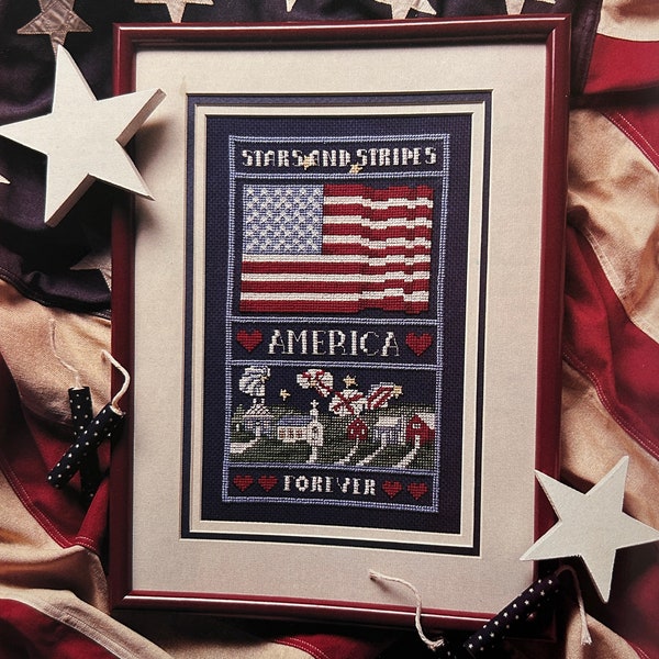 Vintage Patriotic Cross Stitch Pattern Stars and Stripes American Flag 4th of July