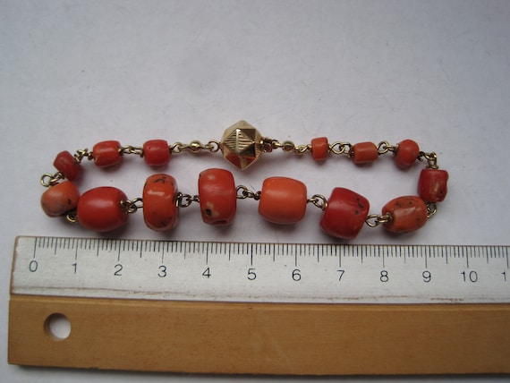 Beautiful bracelet 100% real red coral with gold … - image 7