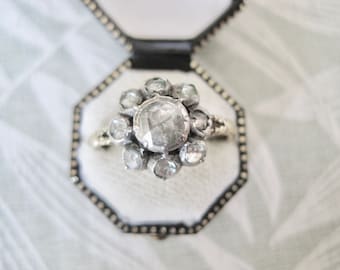 Pompadour 14K gouden ring met old cut diamant appr. 1 carat gezet in zilver en goud Antiek, vintage origineel Europees.