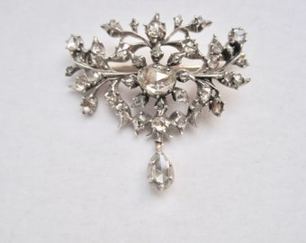 Antike Vintage-Goldbrosche, besetzt mit wunderschönen Diamanten im Rosenschliff in Silber