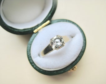 Antique ring with old-cut diamond. rose-cut 14K white gold