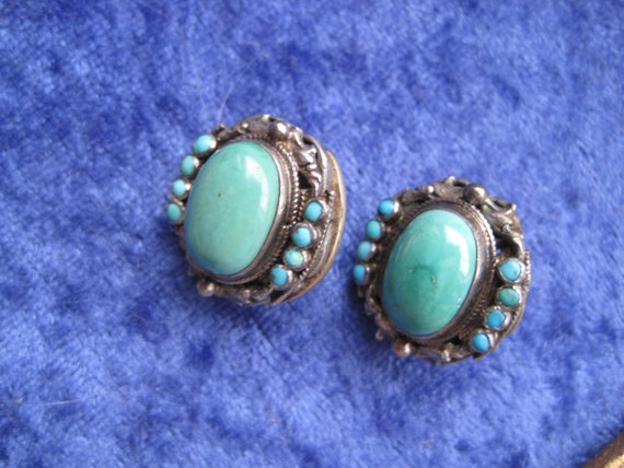 Austro-Hungarian silver earrings, clip gold plate… - image 2