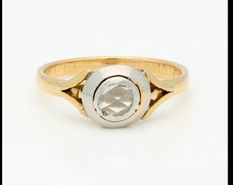 Antique ring with old-cut diamond. rose-cut 18K white gold