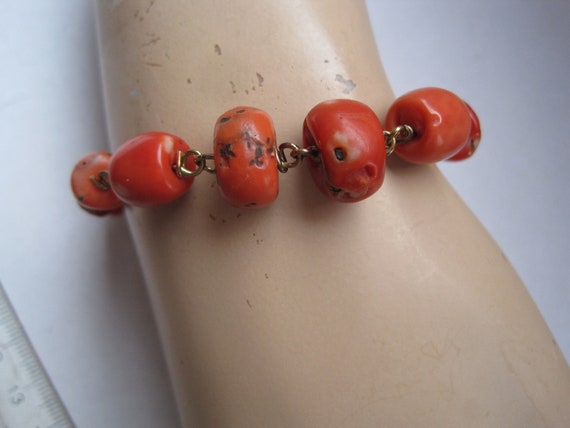 Beautiful bracelet 100% real red coral with gold … - image 4