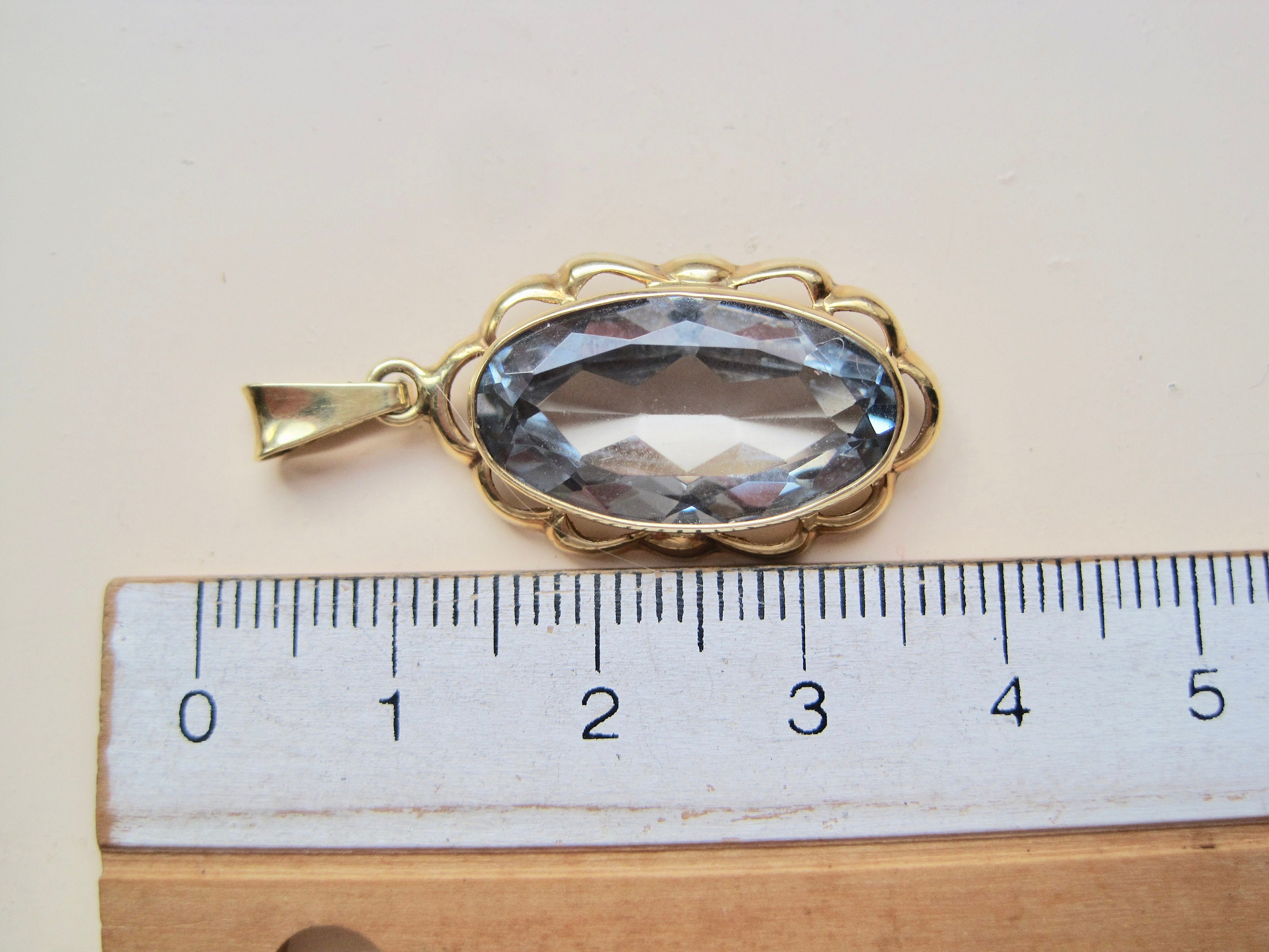 Pendentif Vintage En Métal Doré Avec Pierre Bleue - Ancien - Occasion Bon état