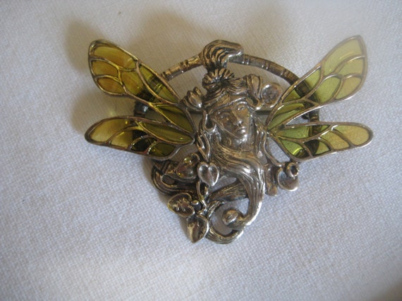 ART NOUVEAU brooch Silver 925 with window enamel